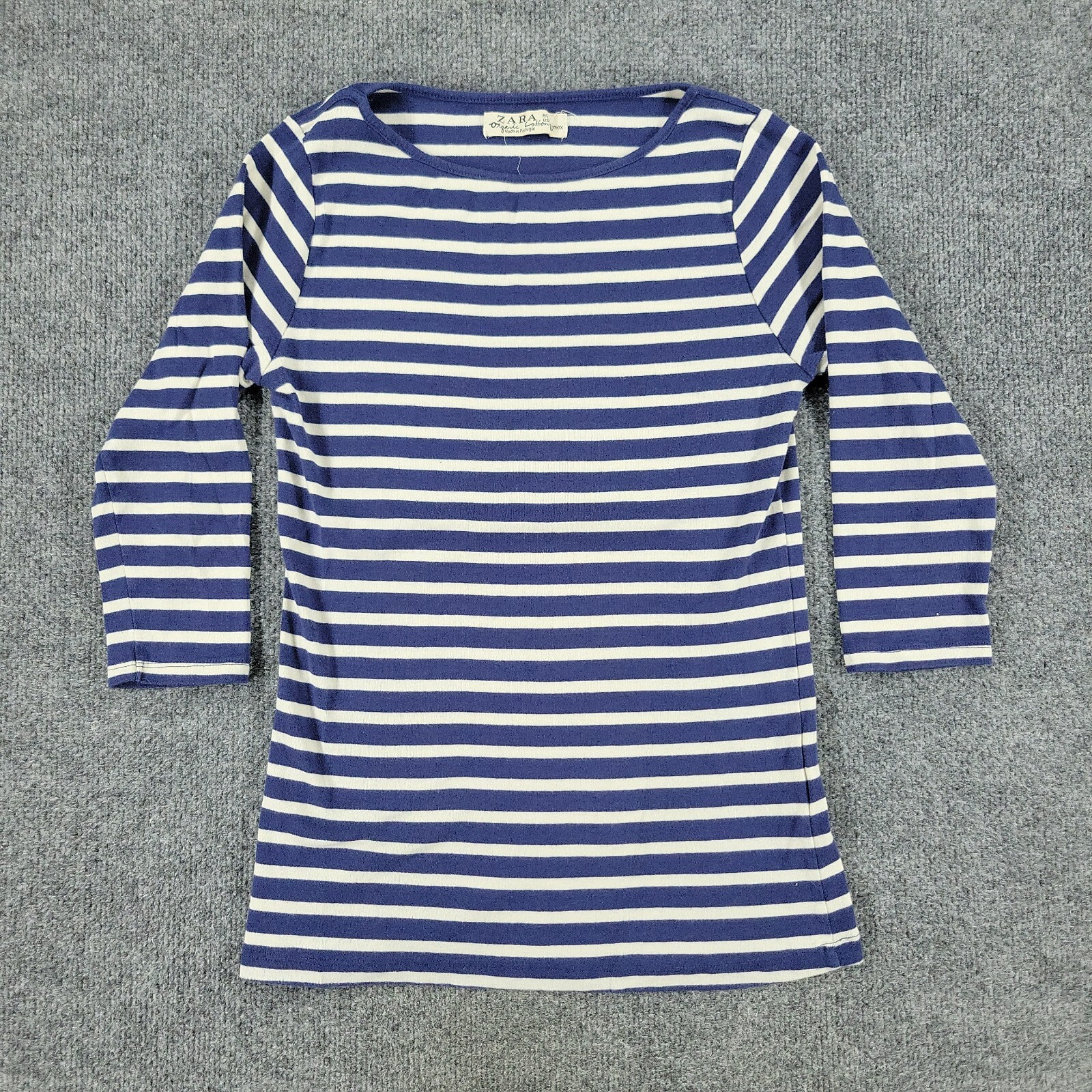 Zara Shirt Girls Large Blue Striped Boat Neck 3/4 Sleeve