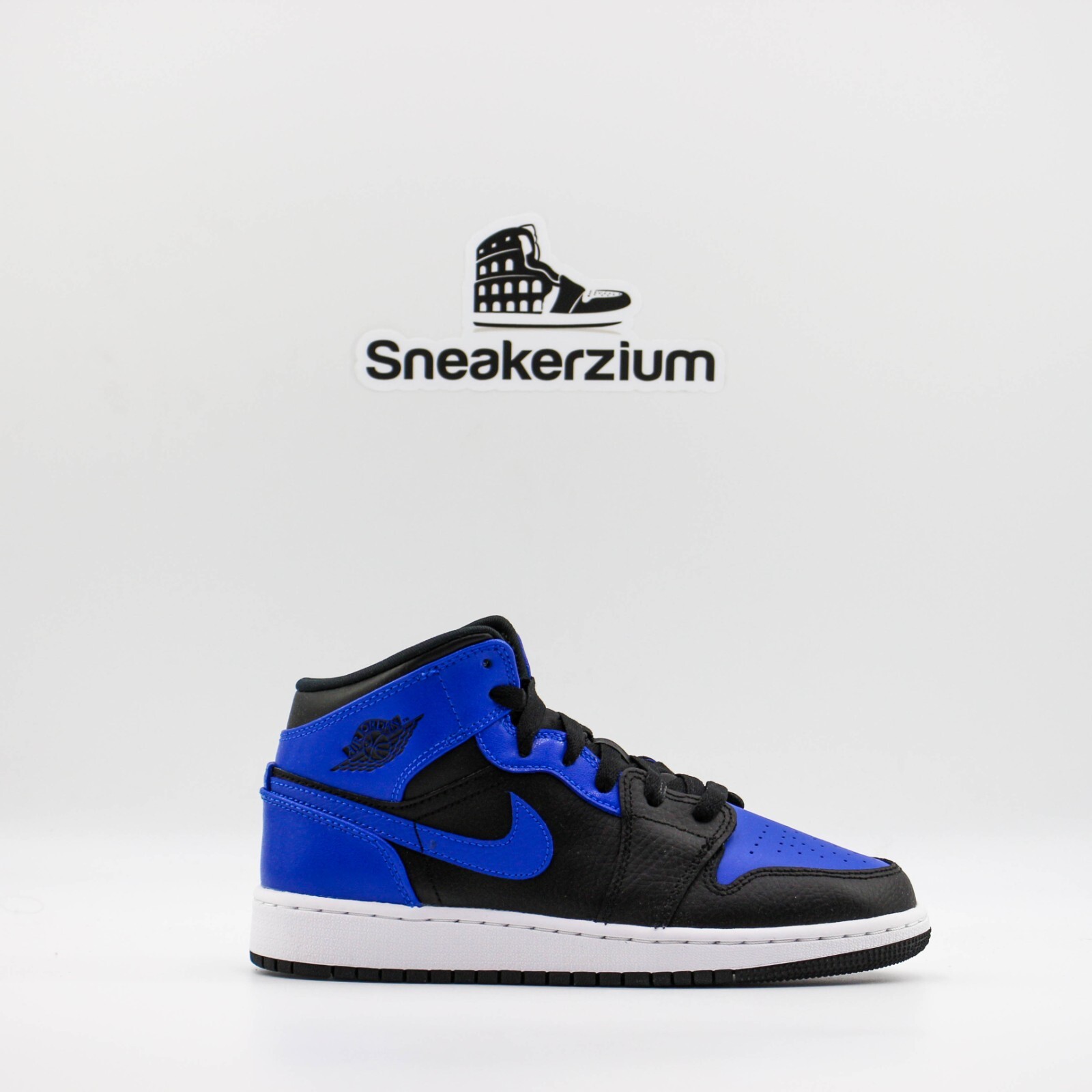 Мужские и GS размеры Nike Jordan 1 Mid Black Royal Tumble Leather 554724-077