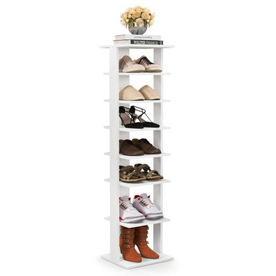 BETTARY 8 Tier Vertical Shoe Rack, Narrow Wooden Corner Shoe Organizer for Sm...