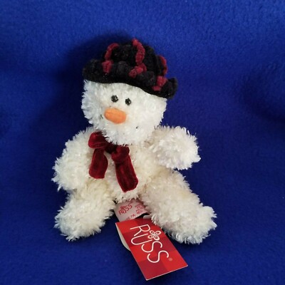 Russ Berrie   Freezy The Snowman Plush  with Scarf Bow Tie and Hat     8'' 