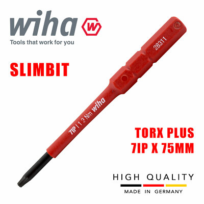 Wiha SlimBits Torx Plus Screwdriver 7IP Head 75mm 1000v VDE Electrician 43145