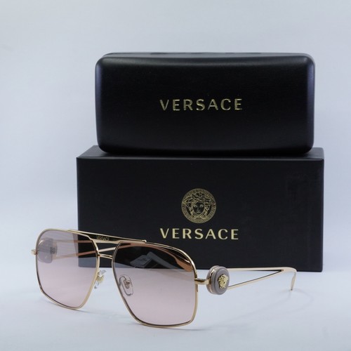 Pre-owned Versace Ve2269 10027e Gold/light Pink Mirror Gradient Silver 62-13-130 Su...