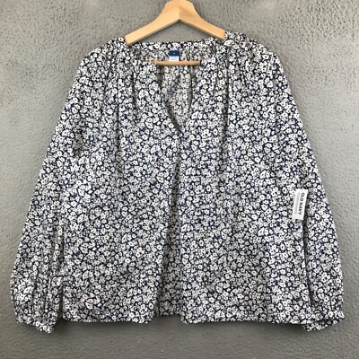 New Old Navy Women Boho Top Blouse Shirt Size M Floral Puff Sleeve