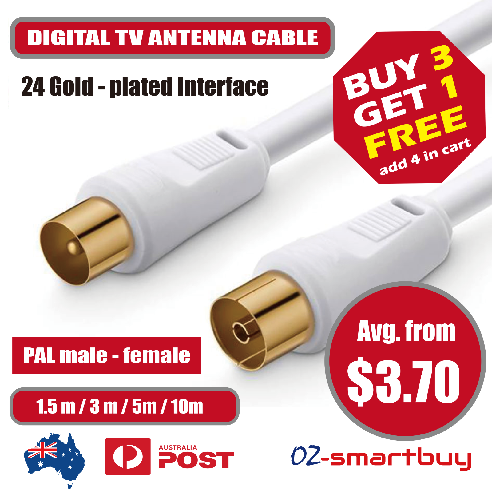 TV Antenna Extension Cable PAL Male to Female Aerial Flylead Cord 1.5m