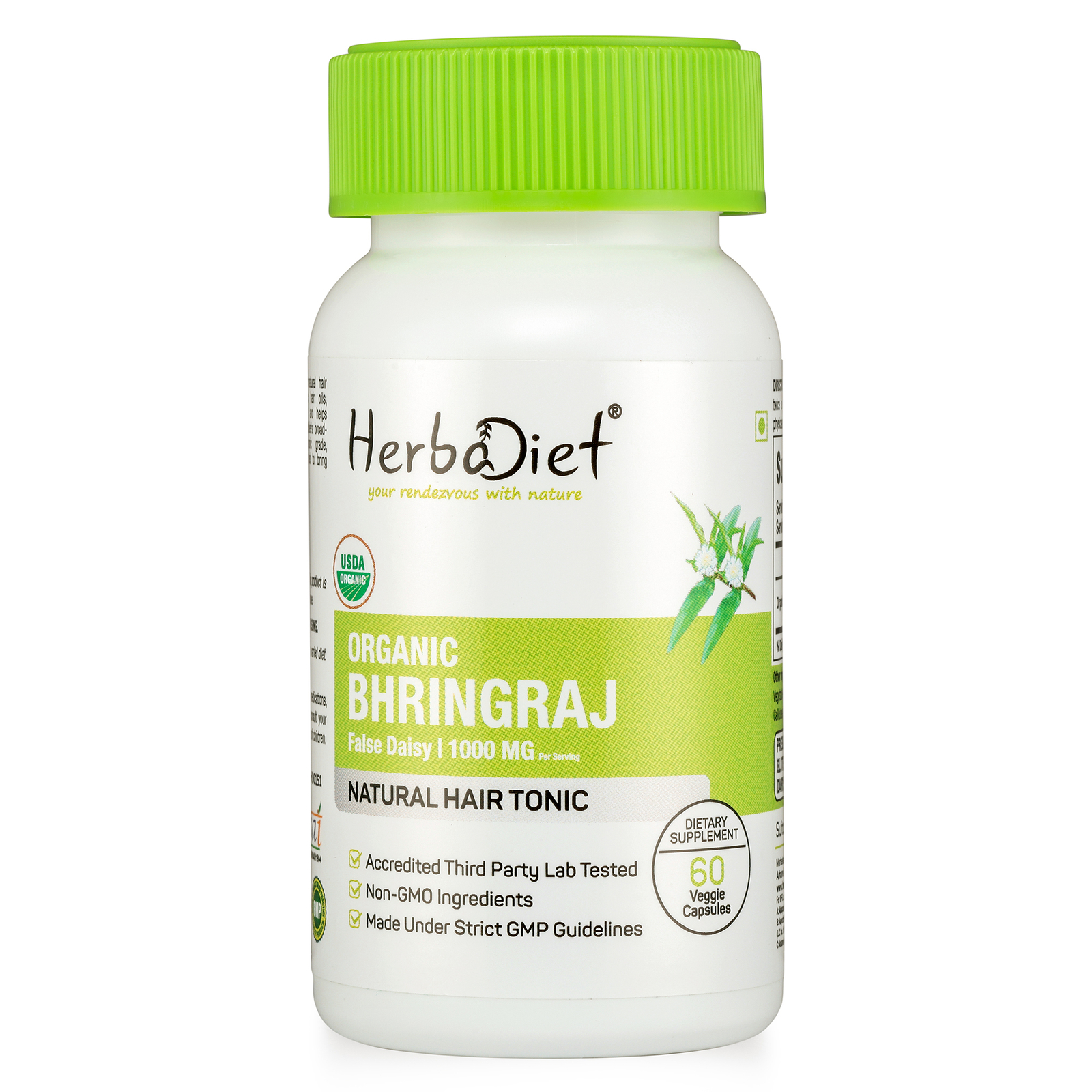 Organic Bhringraj 240 Capsule 1000mg Eclipta Alba False Daisy Natural Hair Tonic