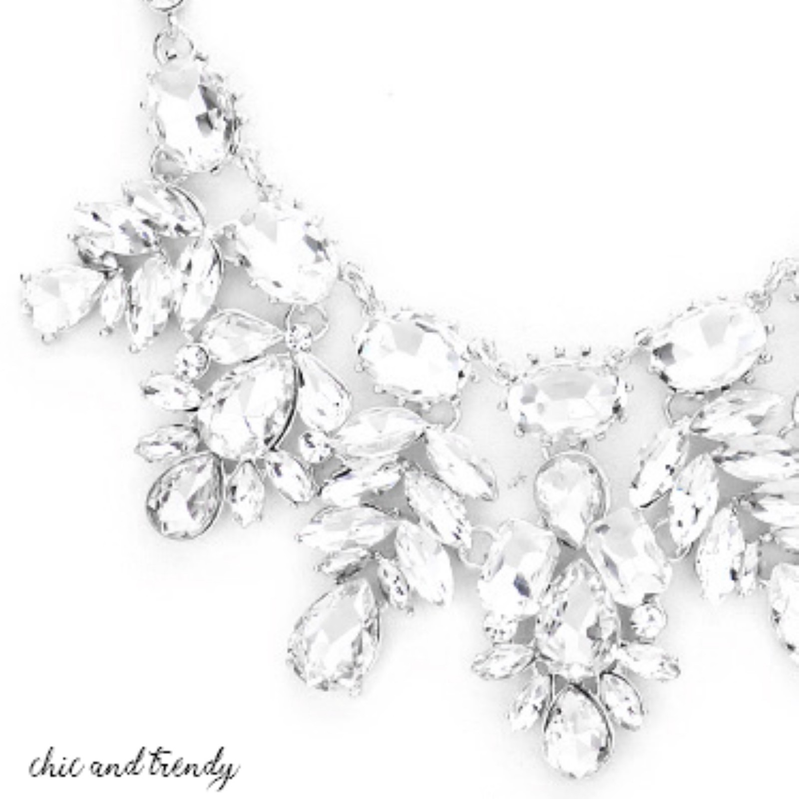 HIGH END CLEAR GLASS CRYSTAL CHUNKY WEDDING FORMAL NECKLACE JEWELRY SET TRENDY
