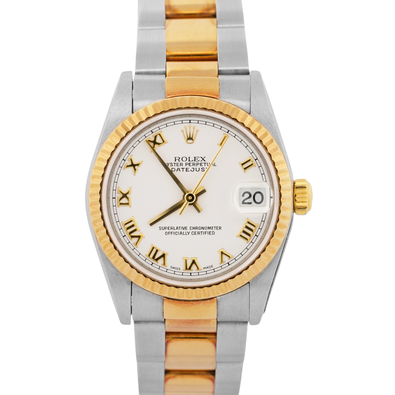 UNPOLISHED 2002 PAPERS Rolex DateJust WHITE ROMAN 18K Steel 31mm 78273 Watch BOX