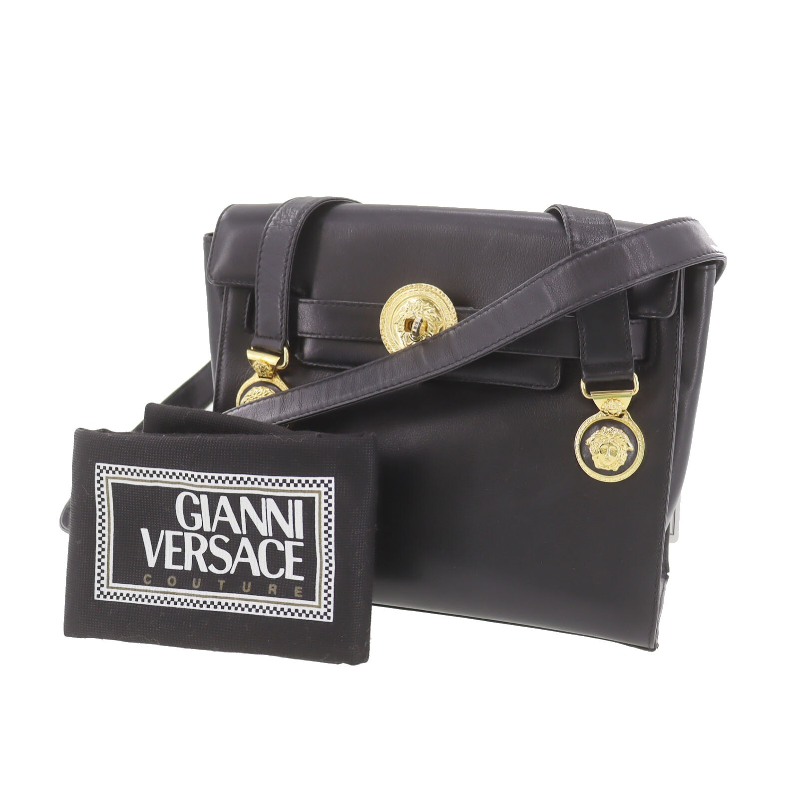 Gianni Versace  ヴィンテージバック GIANNI VERSACE Used Shoulder Bag Black Leather Vintage #BS89