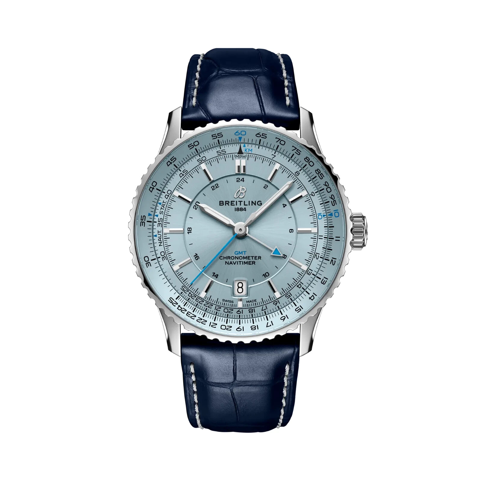 Pre-owned Breitling Navitimer Automatic Gmt 41mm Ice Blue Dial Blue Strap A32310171c1p1