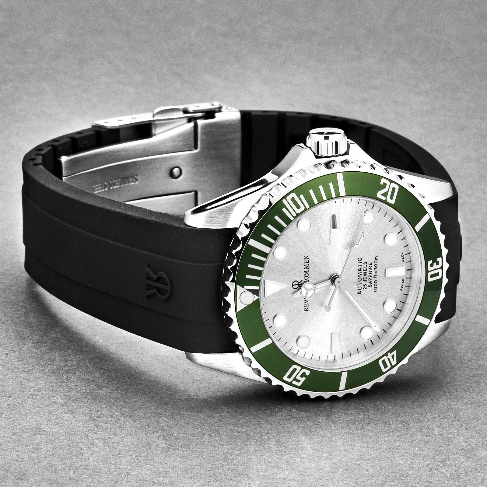 Pre-owned Revue Thommen 's Men's Diver Silver Dial Rubber Strap Automatic Watch 17571.2824