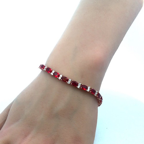 Designer SGJ Rose Tone Sterling Silver Red White Cubic