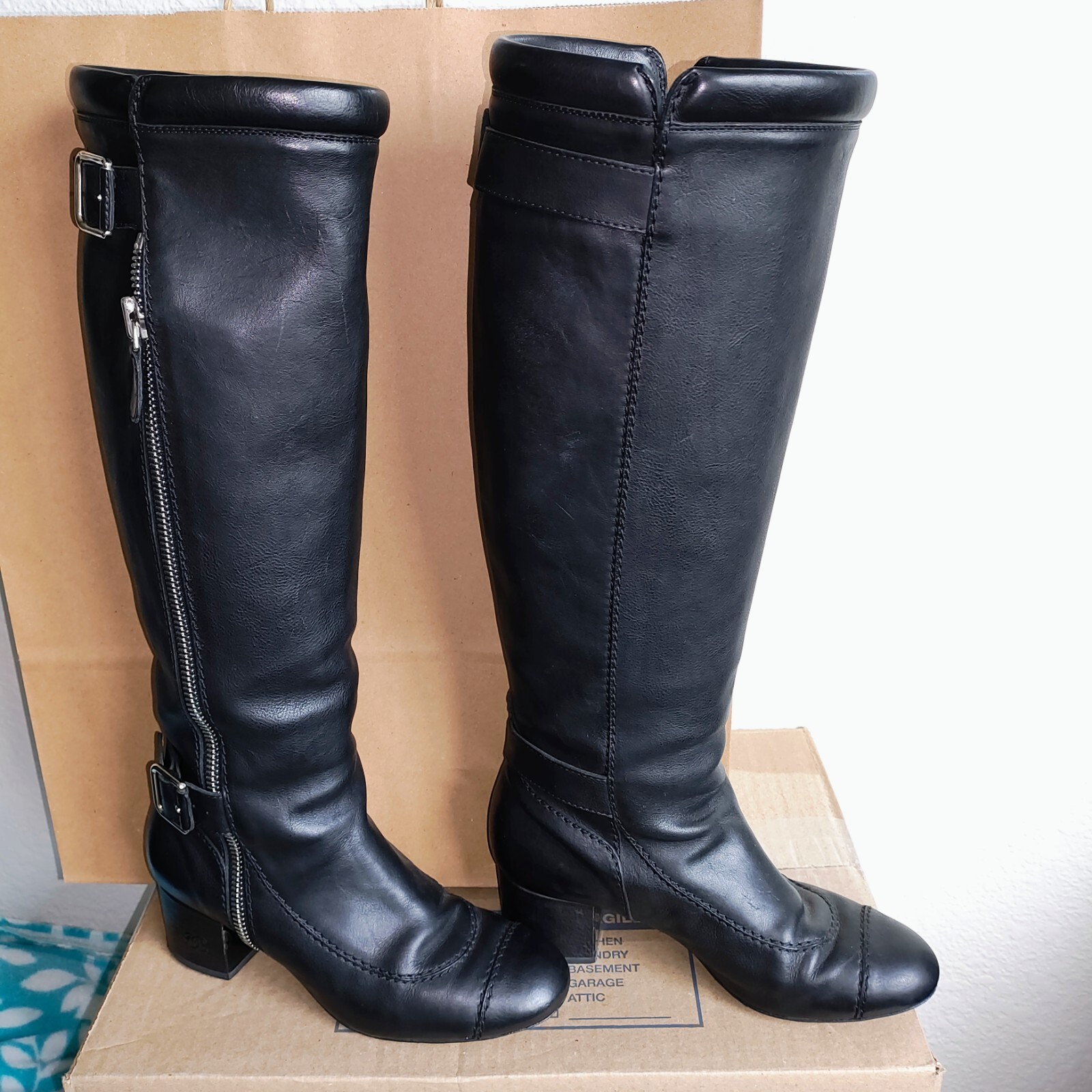 Vintage Coco Chanel black leather boots size 38 or 7.5 made in