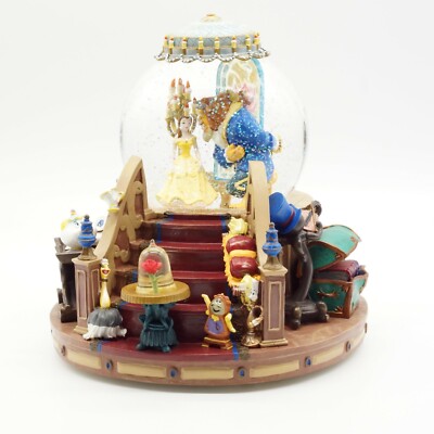Vintage 1991 Disney Beauty & The Beast Musical Snow Globe Fire Lights Up! ~ NIB