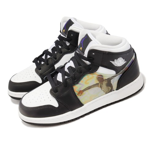 

Nike Air Jordan 1 Mid GS Hologram Black White Kids Women AJ1 Casual DR9495-001, Черный, Air Jordan 1 Mid Gs