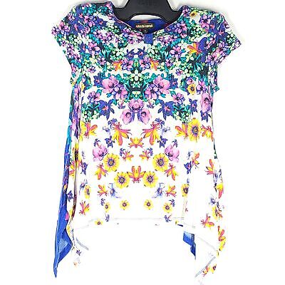 Roberto Cavalli Kids' Floral Print Tunic T-Shirt Blue Sz 6 Y