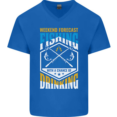 Weekend Fishing Funny Alcohol Beer Mens V-Neck Cotton T-Shirt