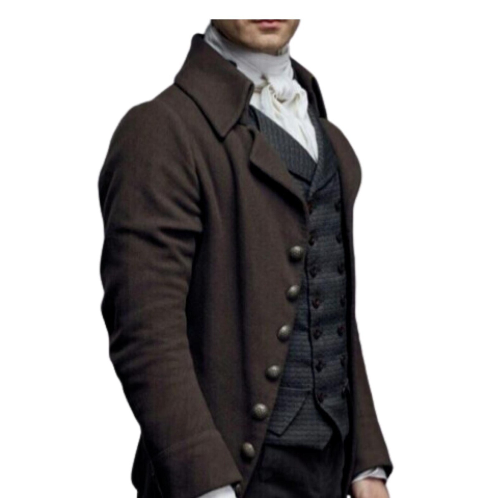 Pre-owned Handmade Men's Dark Brown Military Frock Tailcoat | Custom Made Wool Coat