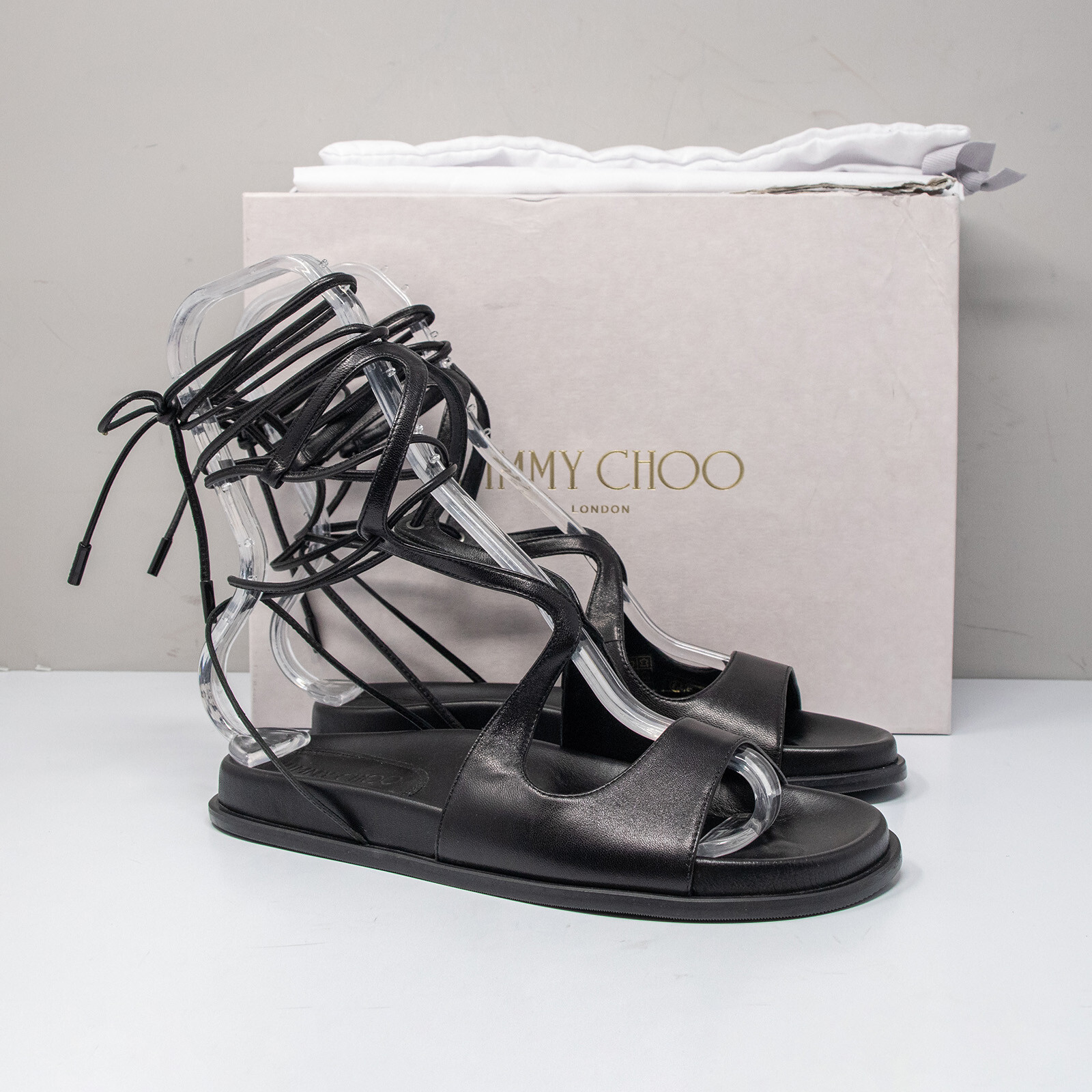 Jimmy Choo Azure Flat Black Gladiator Sandals, Size 36 (6 US Jimmy Choo Azure Flat Black Gladiator Sandals, Size 36 (6 US