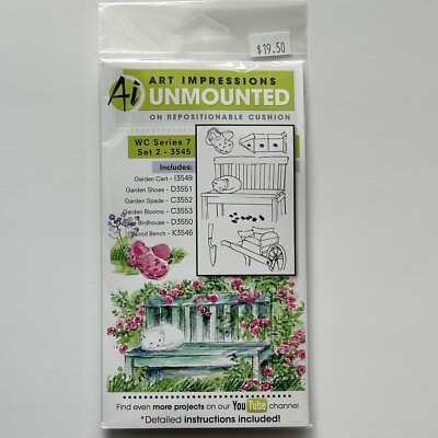 Art Impressions Rubber Stamps Ai Watercolor WC Series 7 Set 2 3545 Garden Bench