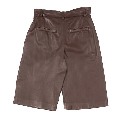 Pre-owned Brunello Cucinelli Women's Bermuda Style 100% Leather Fashion Shorts In Brown