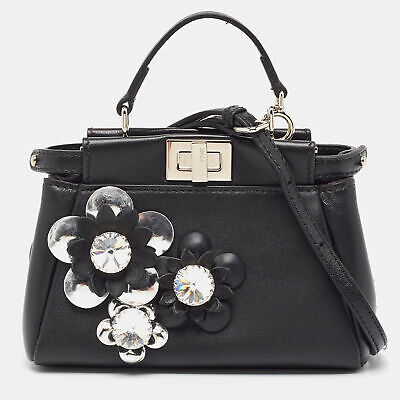 Fendi Black Leather Micro Crystal Embellished Peekaboo Fendi Black Leather Micro Crystal Embellished Peekaboo
