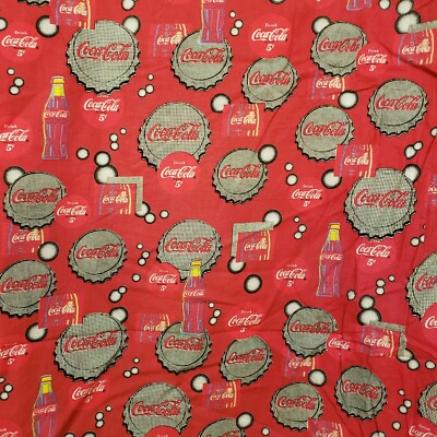 Coca Cola Bottle Caps and Logo Cotton Fabric 53''