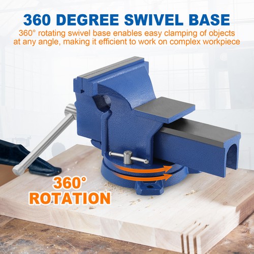 6" Heavy Duty Bench Vise with Anvil Swivel Locking Base Table Top Clamp Vise