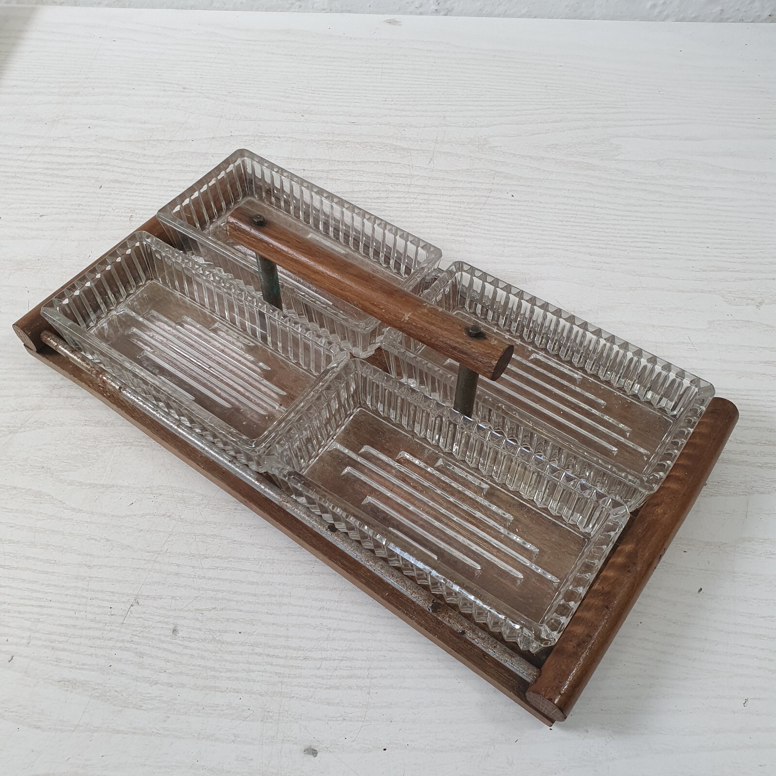 Vintage Art Deco serving tray with 4 crystal inserts - B31