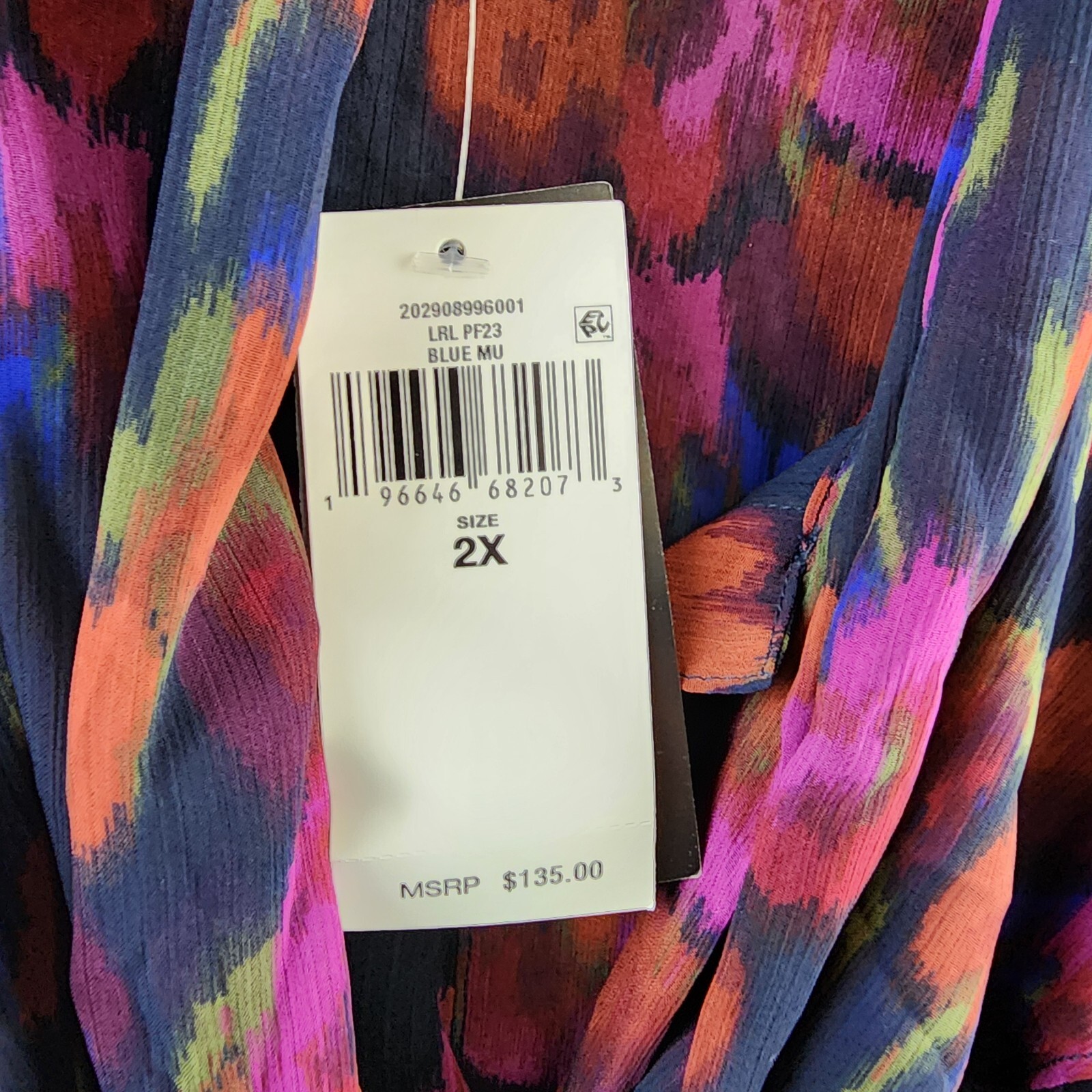 Ralph Lauren Flutter Sleeve Tie Neck Blouse Women's 2X Blue Multi Button Front~ - Picture 9 of 13