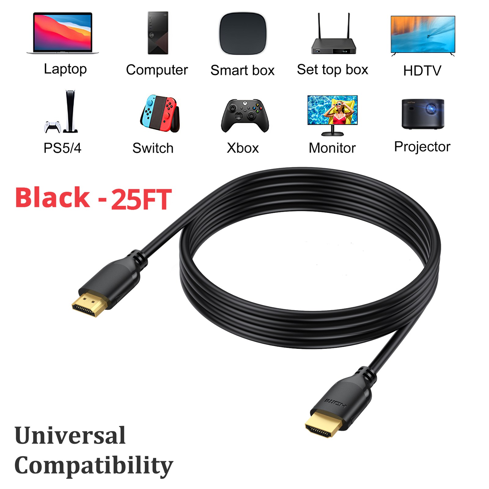 4K HDMI Cable 2.0 High Speed 3D HDTV Ethernet PC Cord 1FT 3FT 6FT 10FT 15FT 25FT
