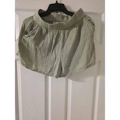 Midnight Sky Shorts Women Large Sage Green Excellent Gauze Cotton Casual Pockets