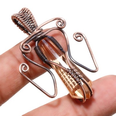 Morganite Gemstone Handmade Antique Wire Wrap Copper Jewelry Pendant 2.1" PG 957