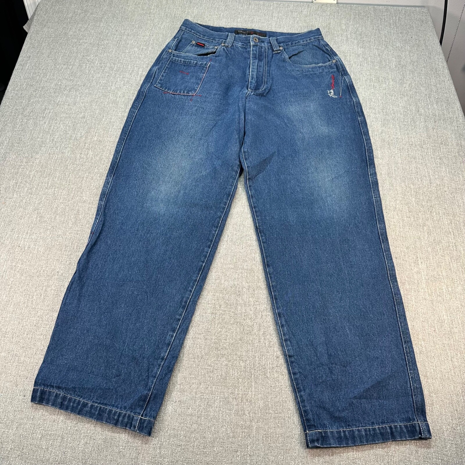 Vintage Fubu Circa Jeans Mens 34x32 Blue Baggy Tapered Denim