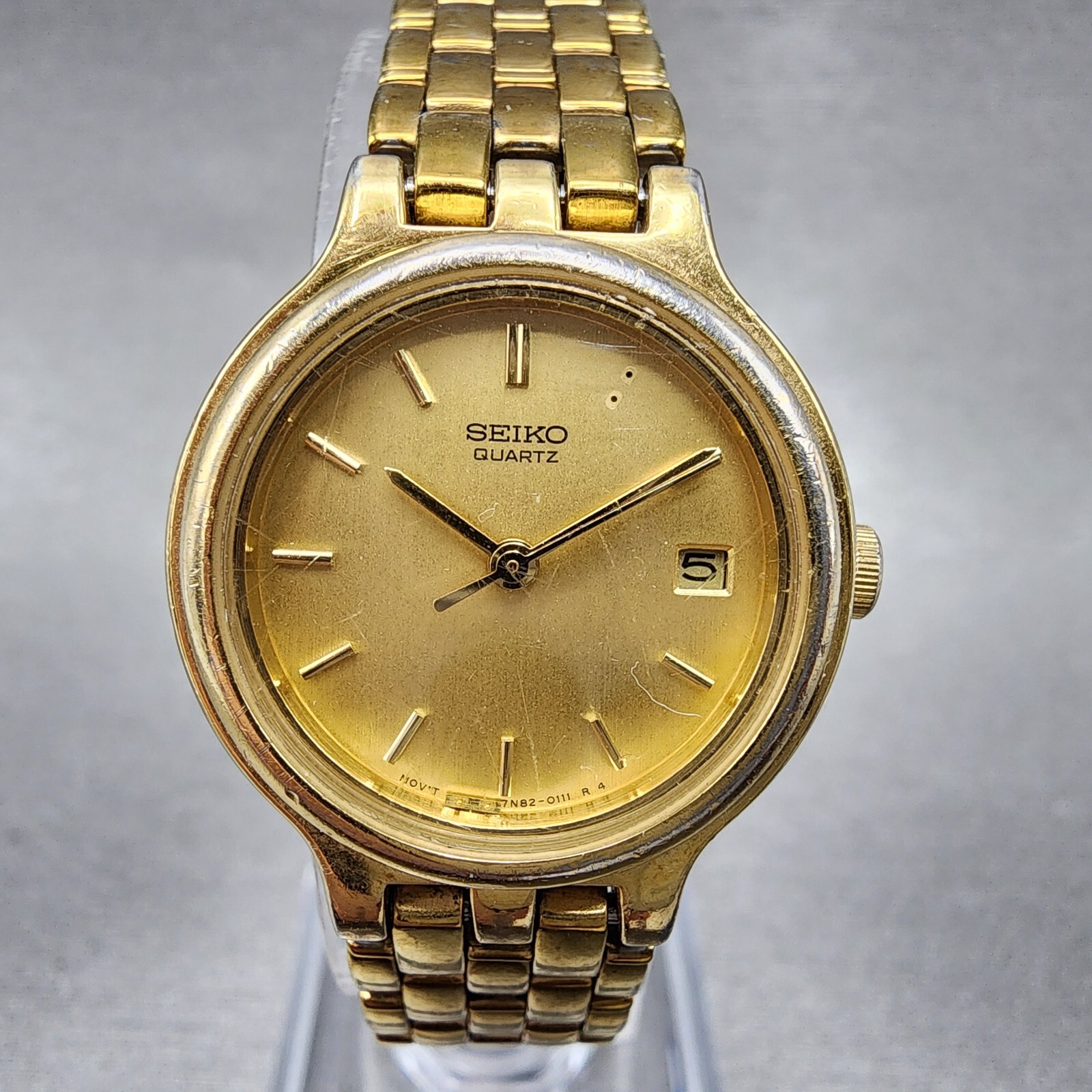 SEIKO 腕時計　3923-502B ブラウン&ゴールド Seiko Watch Women 24mm Gold Dial Gold Tone Date Round 7N82