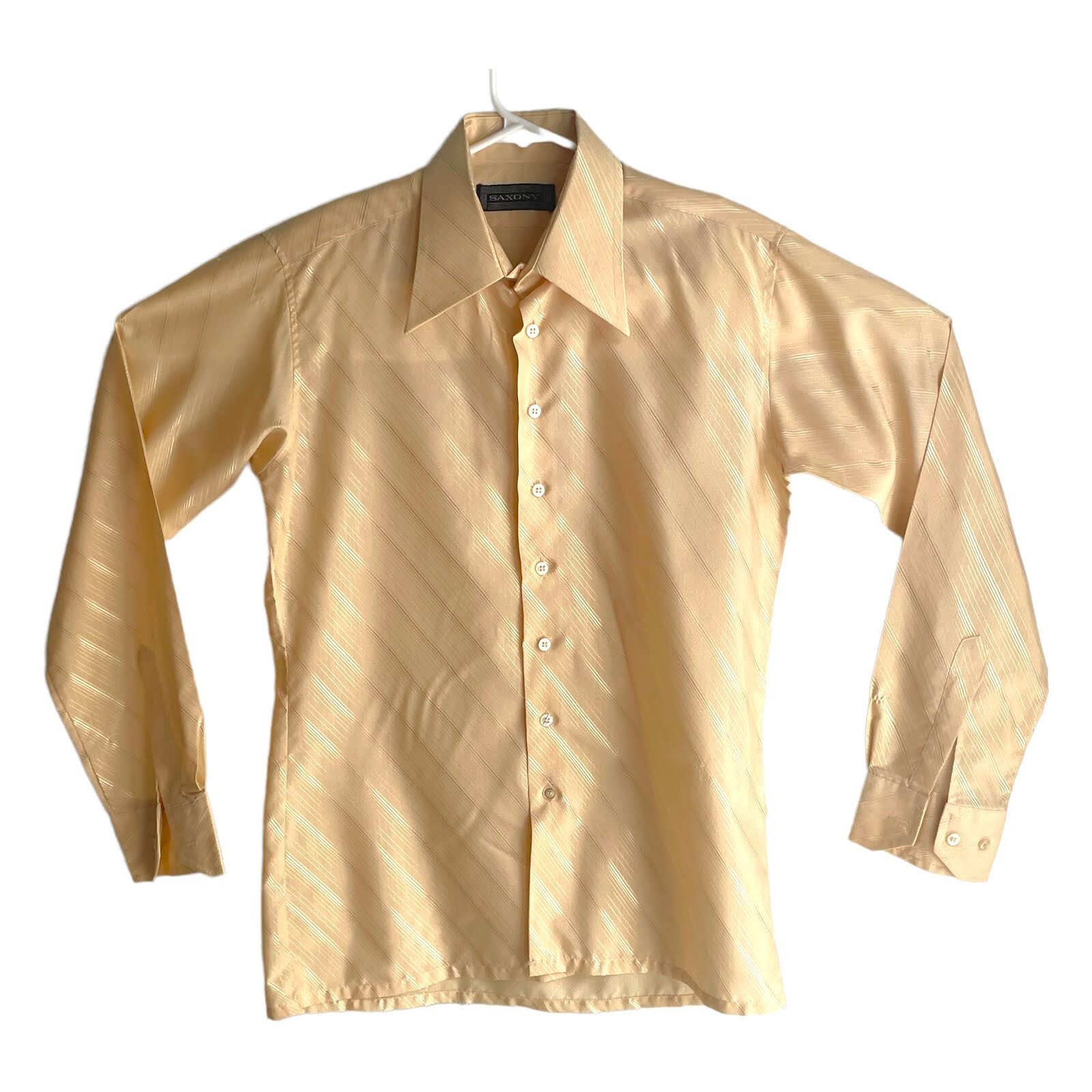 Saxony Button Up Shirt Long Sleeve Tan & Silver Stripe Mens