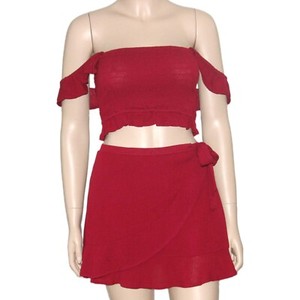 Women's 2 piece Outfit Mini Skirt Set Smocked Crop Top NWT front