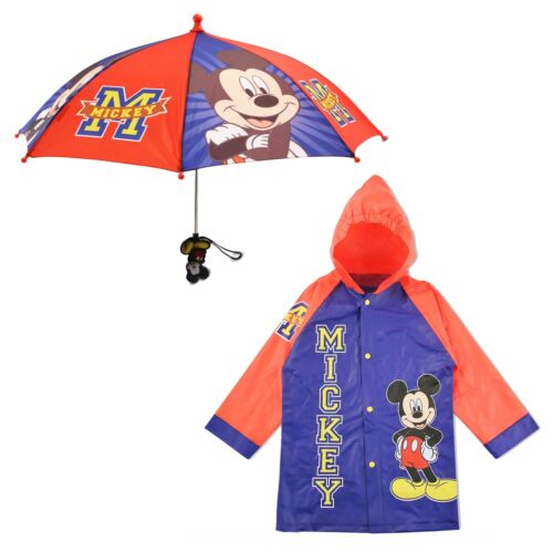 Disney Mickey Mouse Kids Umbrella with Matching Rain Poncho for Boys Ages 2-5