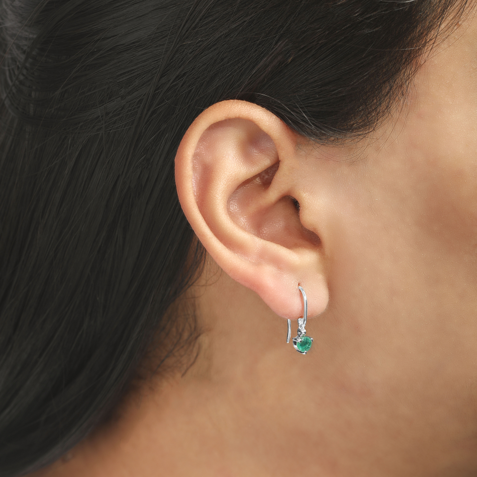 950 Platinum Natural Emerald Hook Drop Earrings - 0.45 Ct Gemstone Jewelry