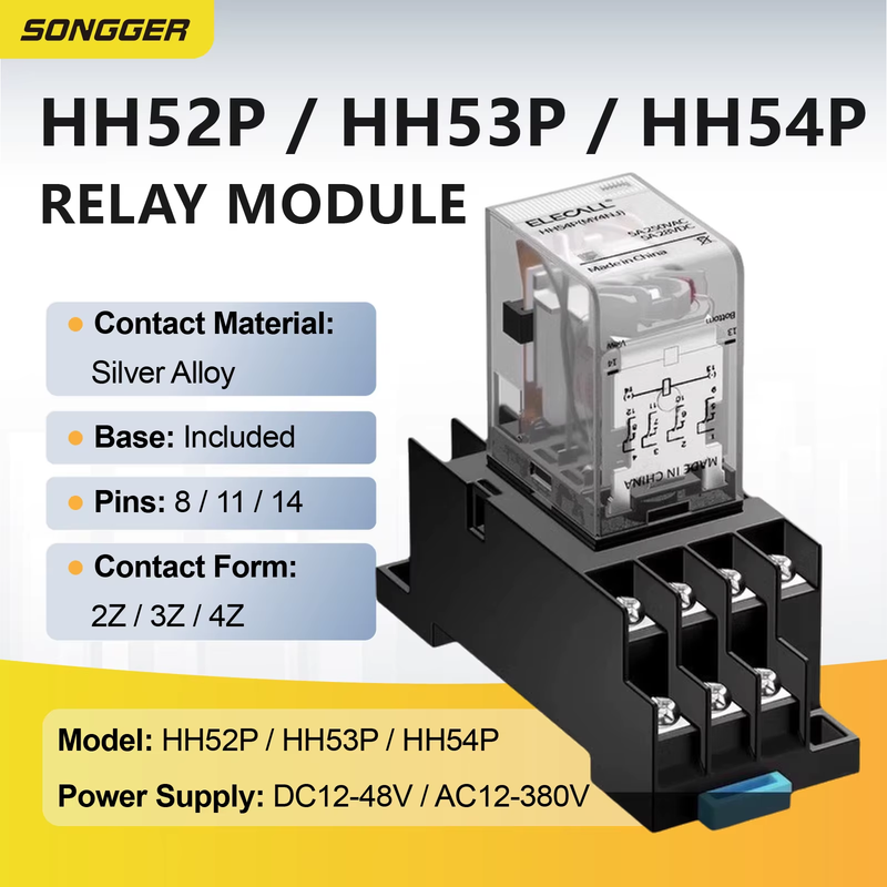 HH52P HH53P HH54P Electromagnetic Relay 12V 24V DC 110V 220V AC Plug-in Power Re