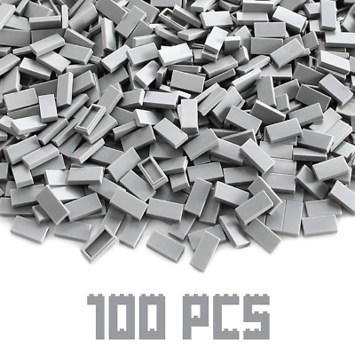 LEGO Parts and Pieces: Light Gray (Medium Stone Grey) 1x2 Tile x100 3069b - New