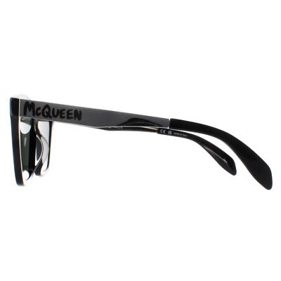 BALENCIAGA ALEXANDER MCQUEEN SUNGLASSES AM0352S 002 SHINY BLACK AND SILVER GREEN GREY
