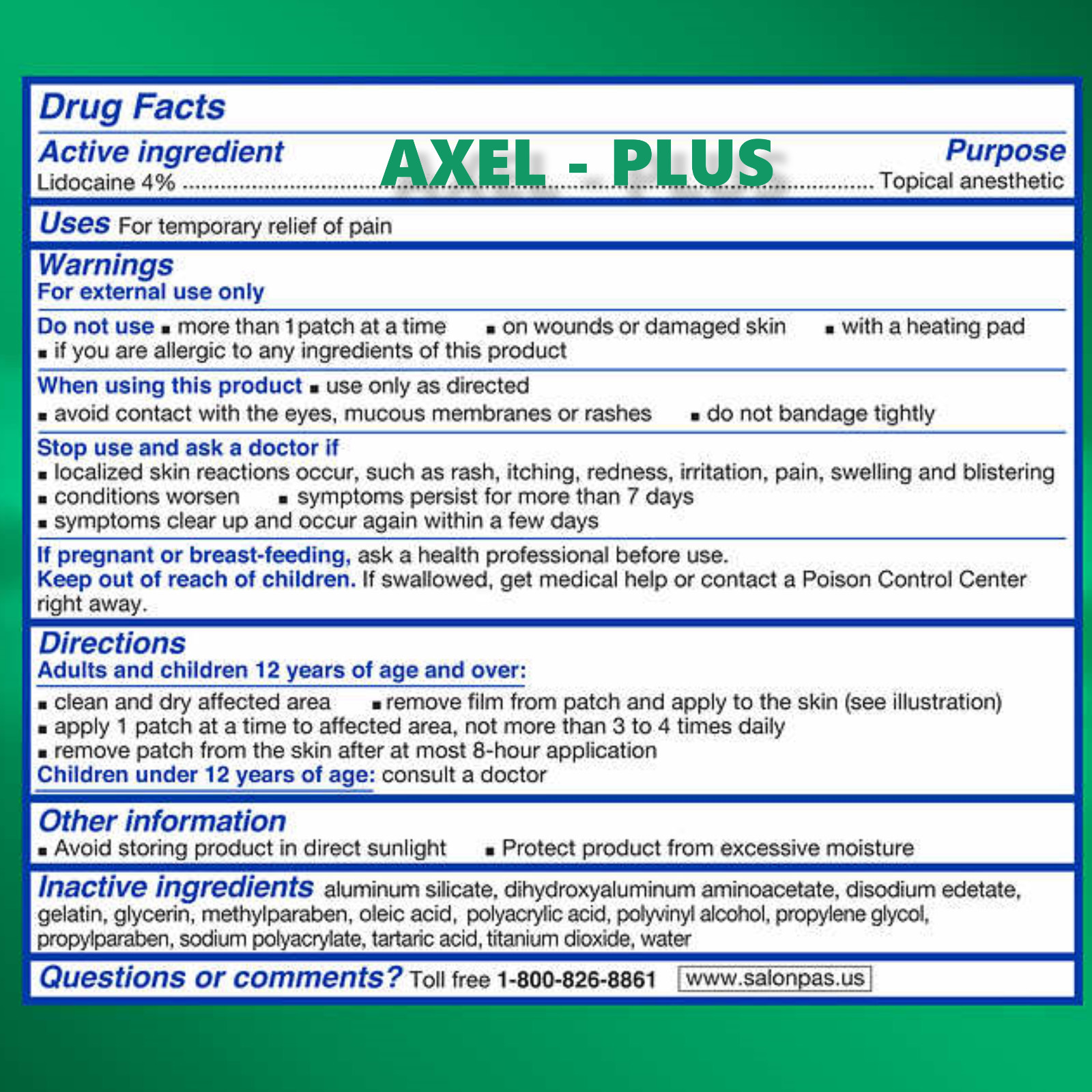 SALONPAS 4% PAIN RELIEVING GEL-PATCH, 15 GEL PATCHES