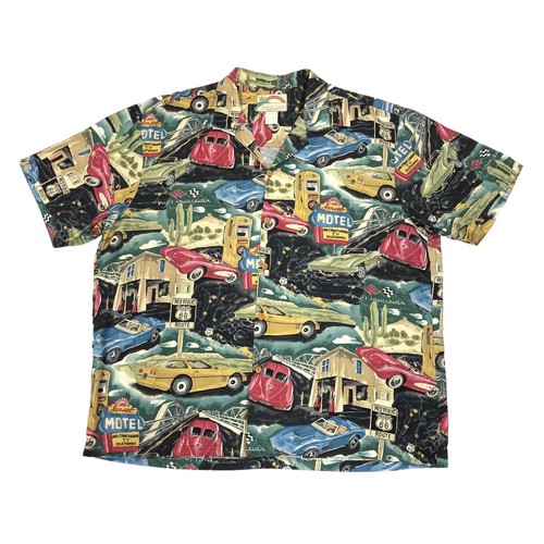 Vintage Paradise Found Rayon Shirt Men's XL Route 66 Corvette Cars Americana