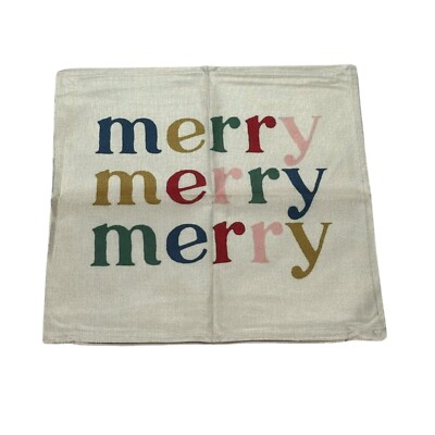 Christmas Pillow Cover Merry Merry Merry White Red Zip Closure Home Decor