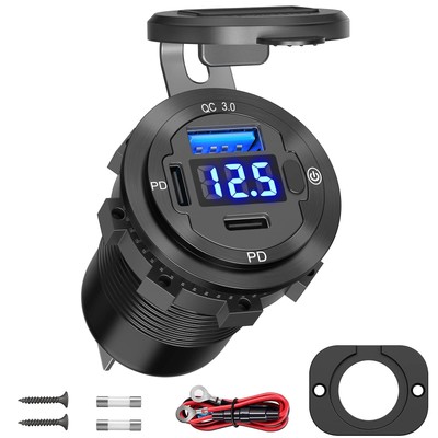 [Upgraded Version] 12V USB Outlet 78W 3 Port USB C 12V Outlet Dual PD 30W & 1...
