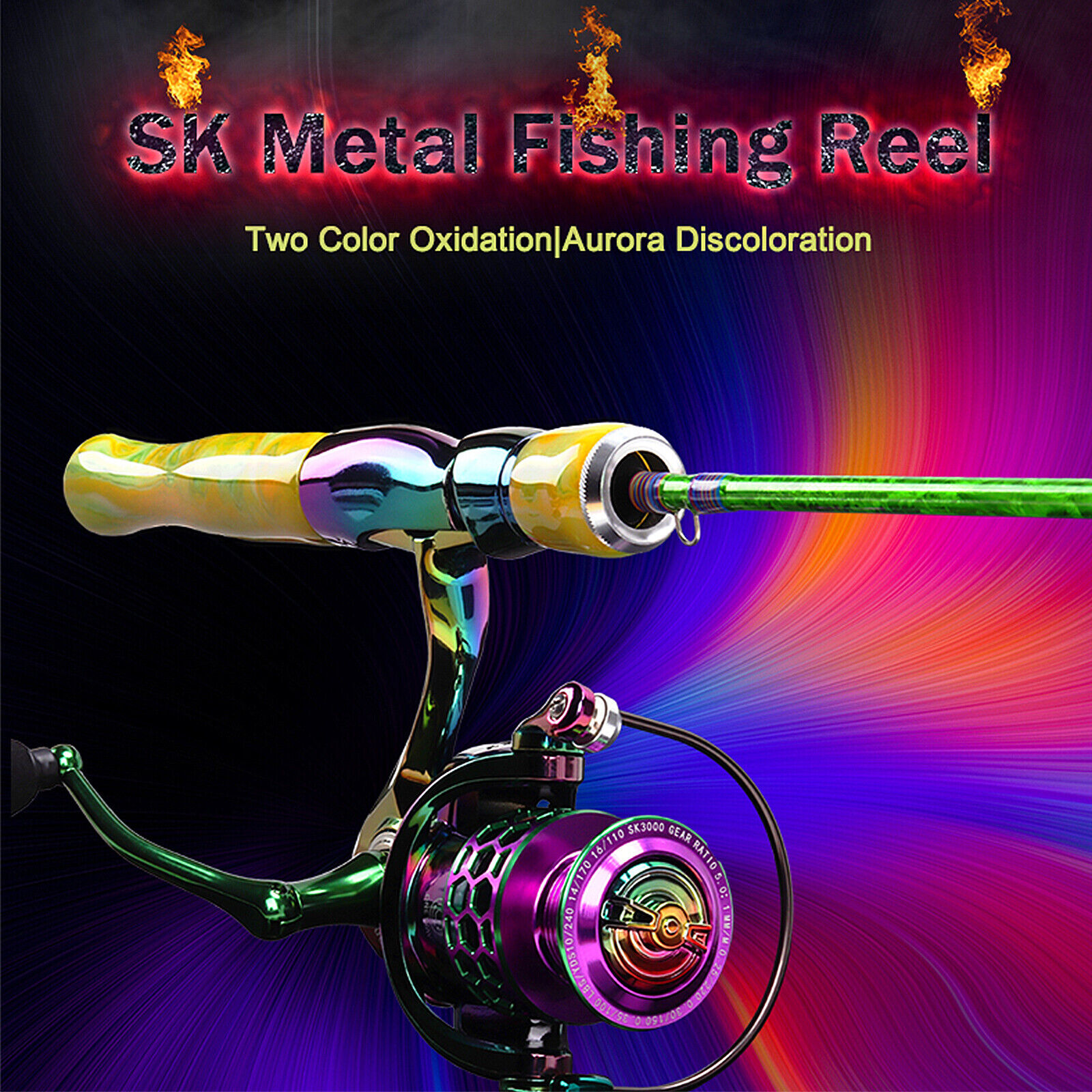 Fishing Reel Colorful Ultralight Metal Spinning Reels with Graphite Frame SK2000