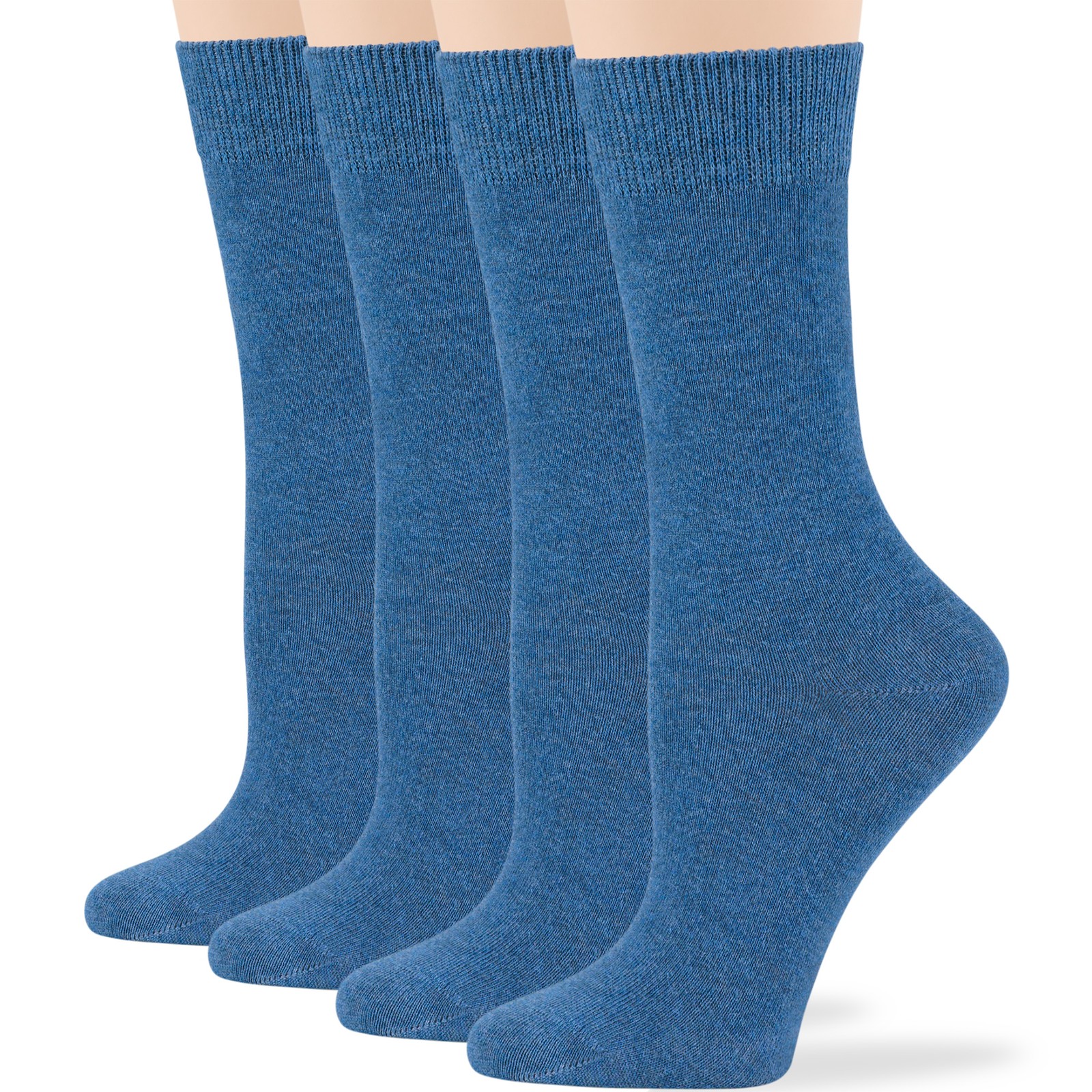Women's Cotton 4 Pack Solid Dress Business Crew Socks Large 10-12 Denim Blue