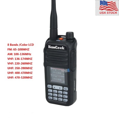 HamGeek HGA37 Walkie Talkie Handheld Transceiver AM FM UHF VHF Color LCD Display