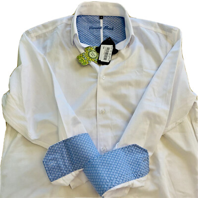 Visconti Black Men's White Long Sleeve Button Down Woven Shirt, Size S