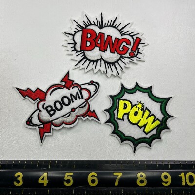 3 Cartoon Comic Style Onomatopoeia Word Balloon BOOM! BANG! POW! Patch Lot M012